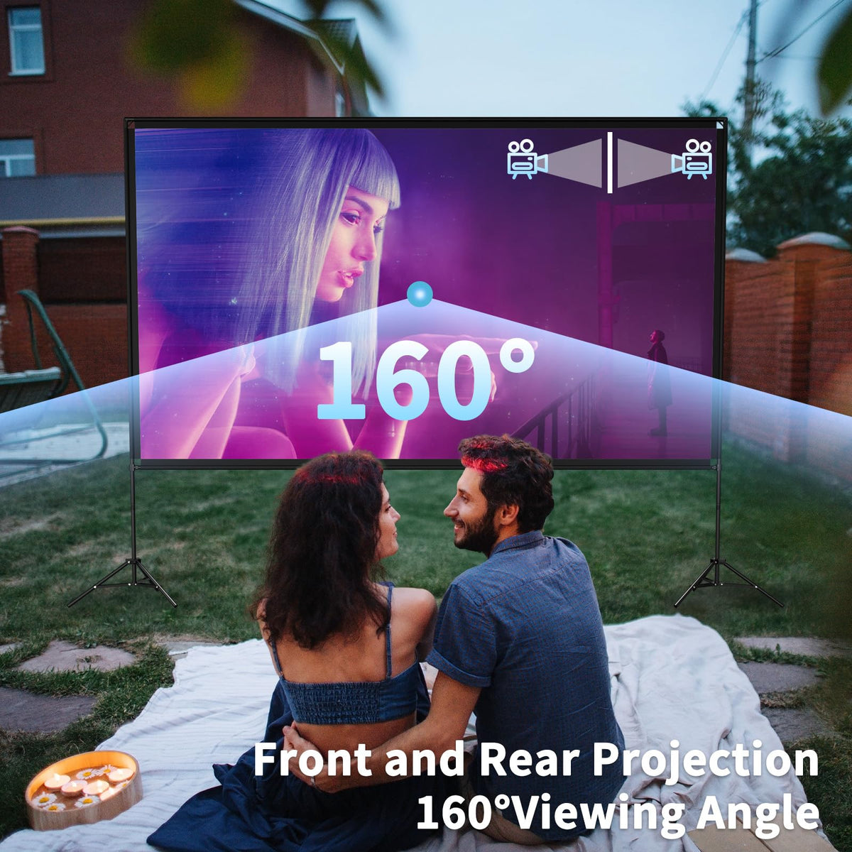 Projector Screen with Stand, 80 Inch Portable Projector Screen Outdoor Indoor, 1.2 Gain Fiberglass Projection Screen, 16:9 Outdoor Movie PVC Screen with Carrying Bag for Movie Night(White Screen)