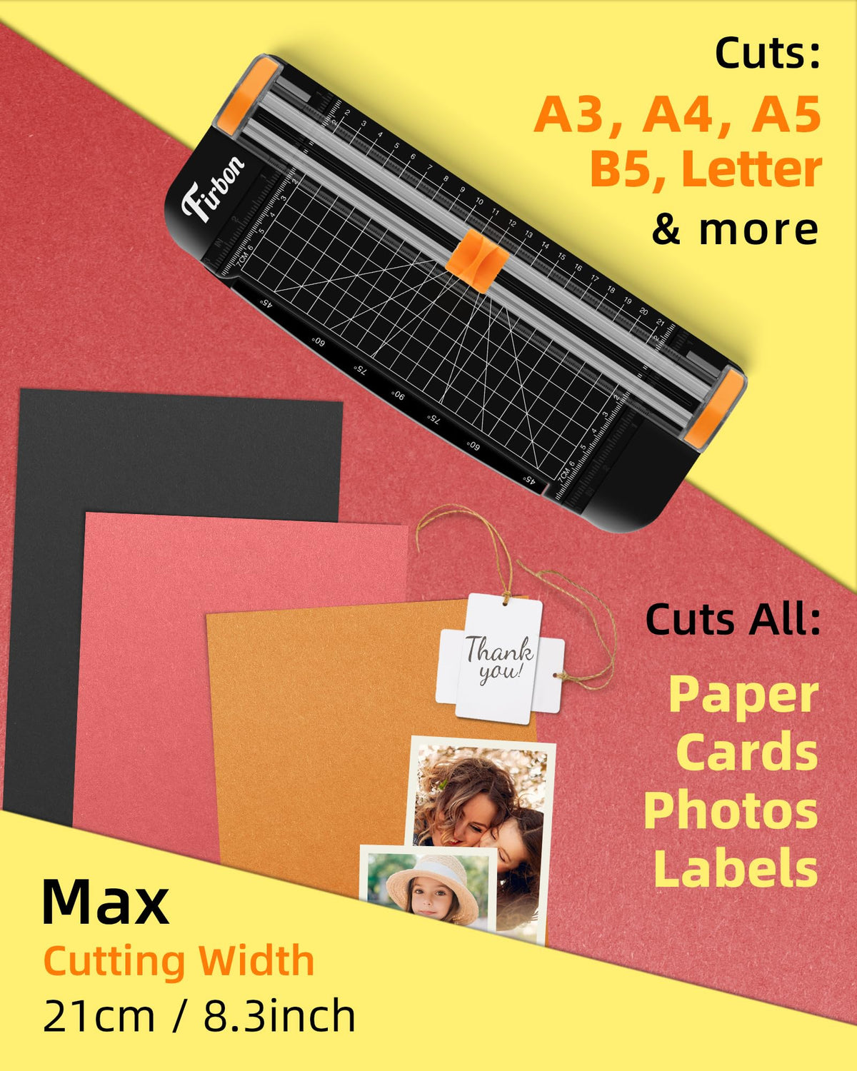 Firbon A5 Paper Cutter, Small Straight Paper Trimmer with Side Ruler