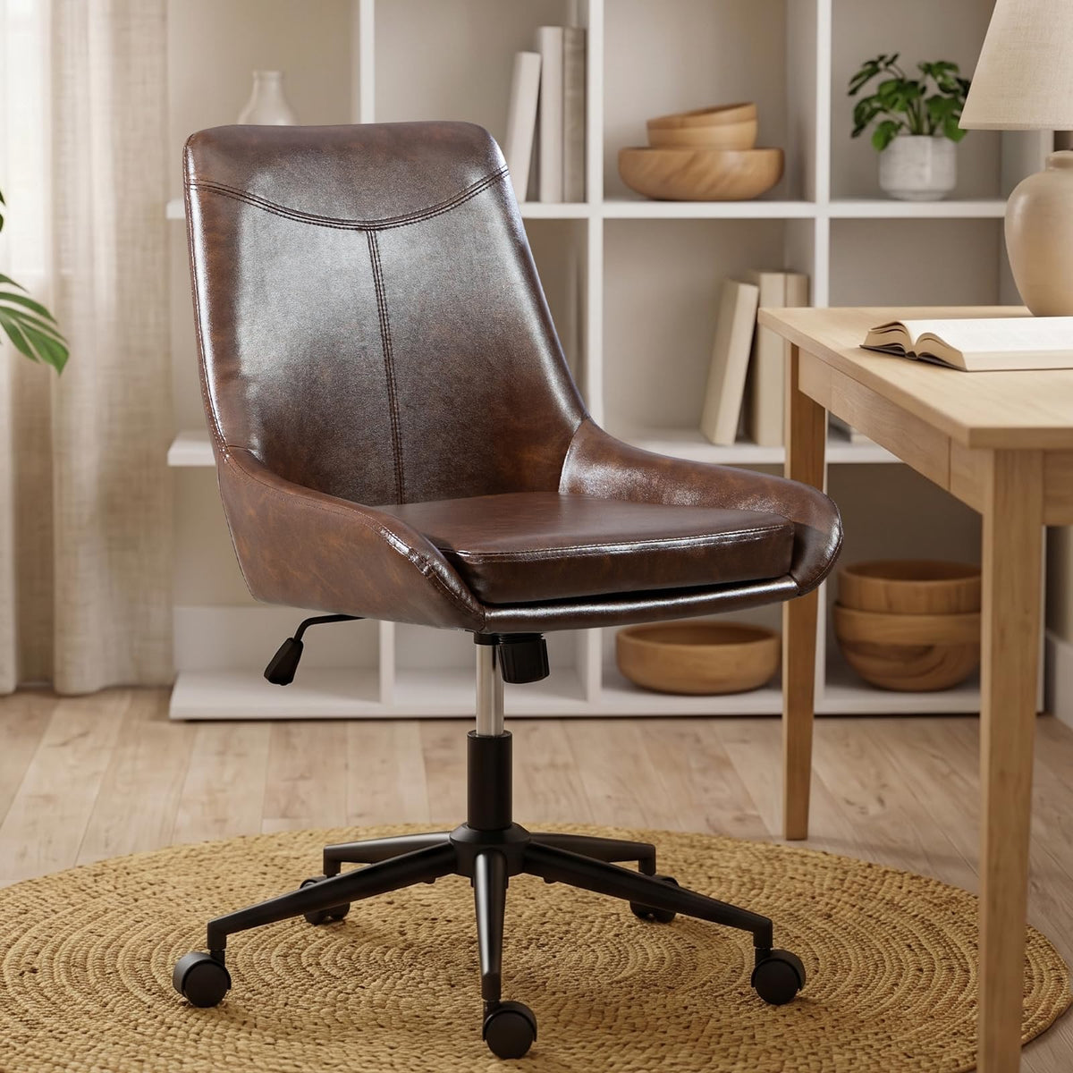 EGSEAT Adjustable Armless Linen Study Chair, Blue
