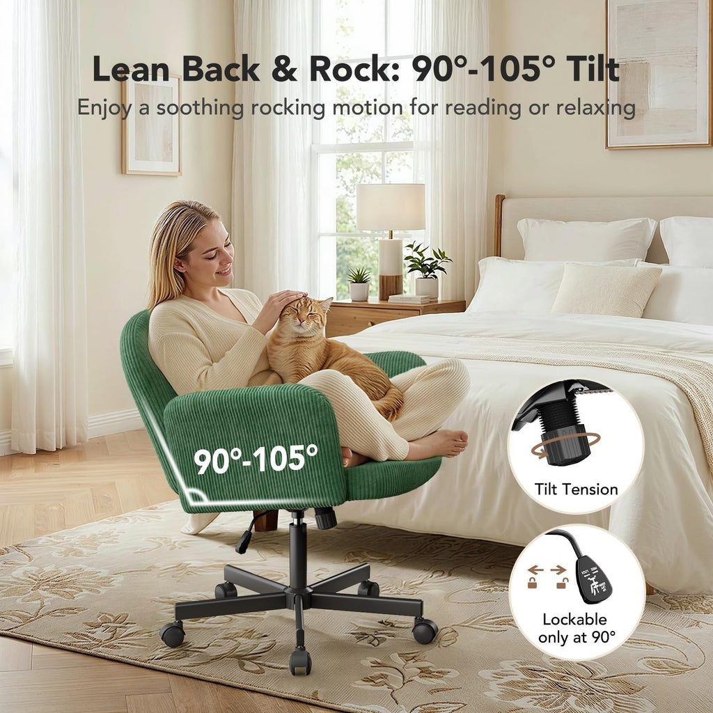 HUANUO Criss Cross Office Chair for Girls with Adjustable Armrests, White
