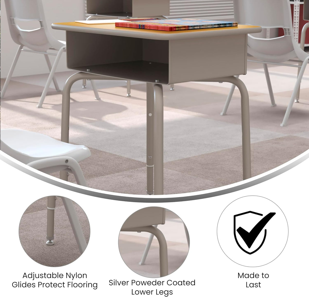 EMMA + OLIVER Adjustable Student Desk with Book Box