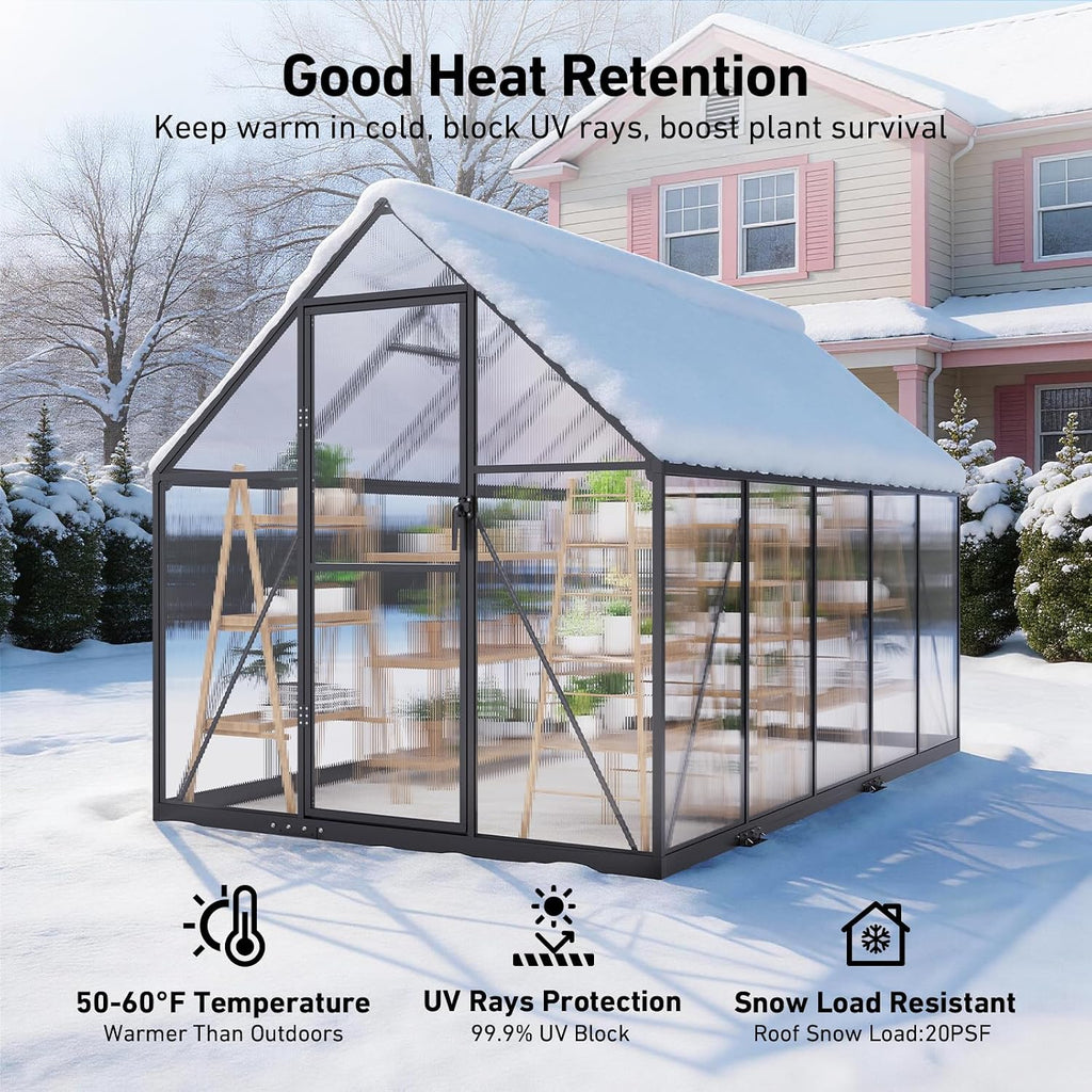 Windproof Tunnel Greenhouse with Thermometer (Multiple Sizes)