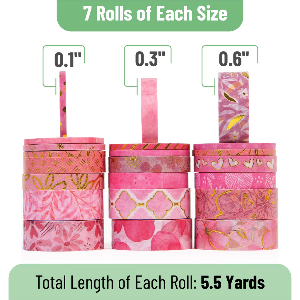 Mr. Pen- Washi Tape Set, 21 Rolls, Assorted Sizes, Floral