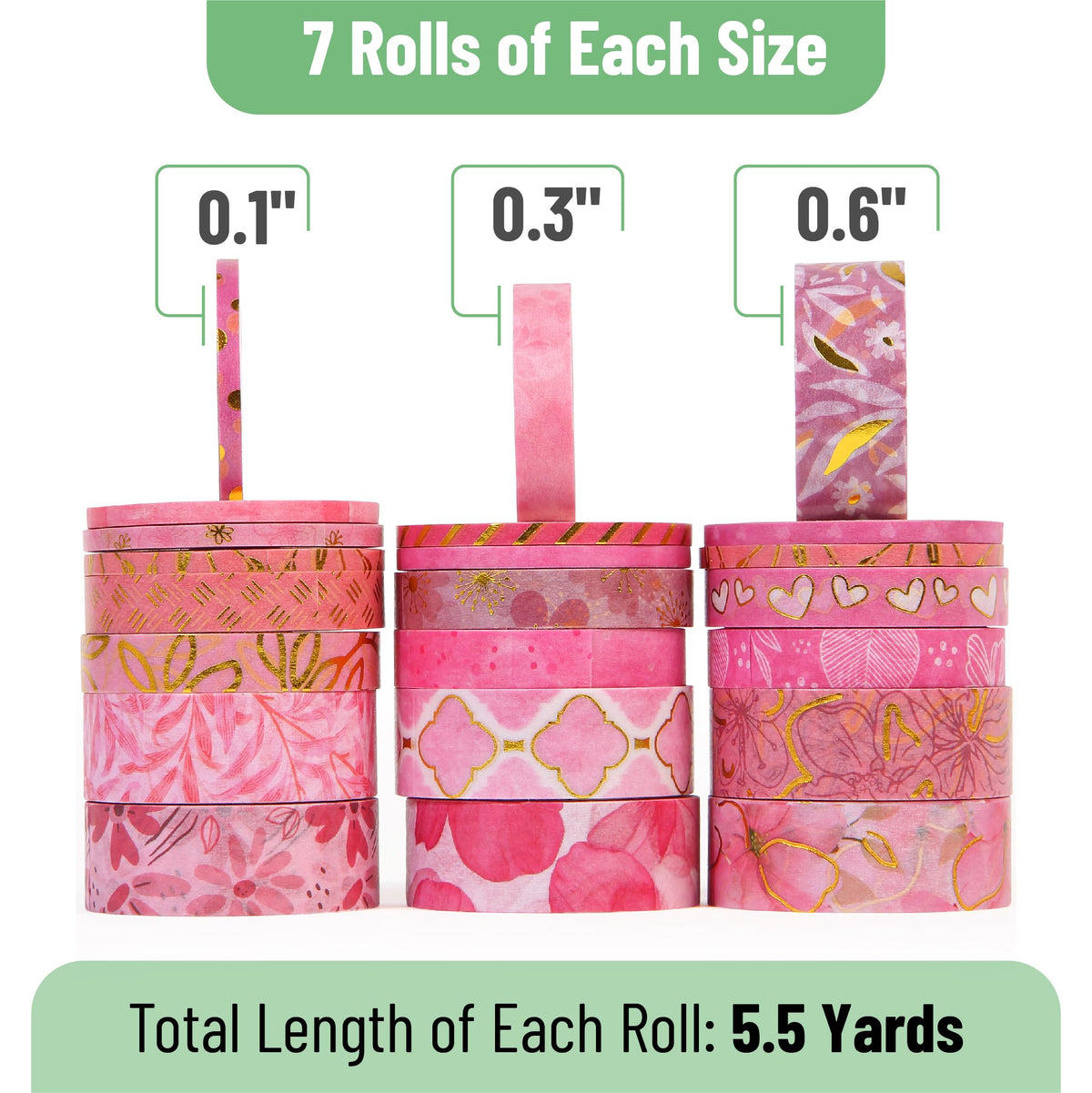 Mr. Pen- Washi Tape Set, 21 Rolls, Assorted Sizes, Floral