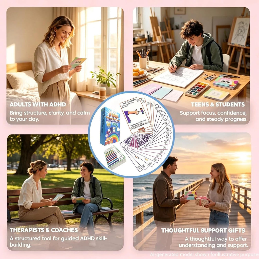 ADHD Coping Skills Cards for Kids, Teens & Adults, 63 Pcs/Set, Ages 5+