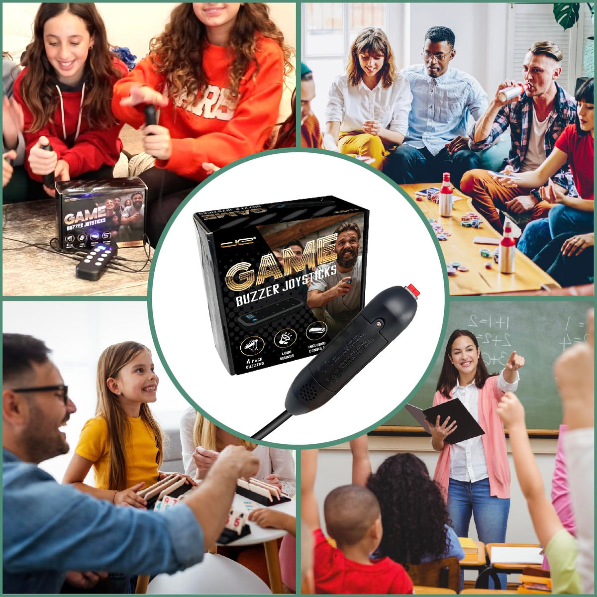 Digital Energy Handheld Game System - Console Displays First Buzz-in - Great for Jeopardy, Family Feud, Trivia and Buzzer Games - Console with 4 Joystick Buzzers