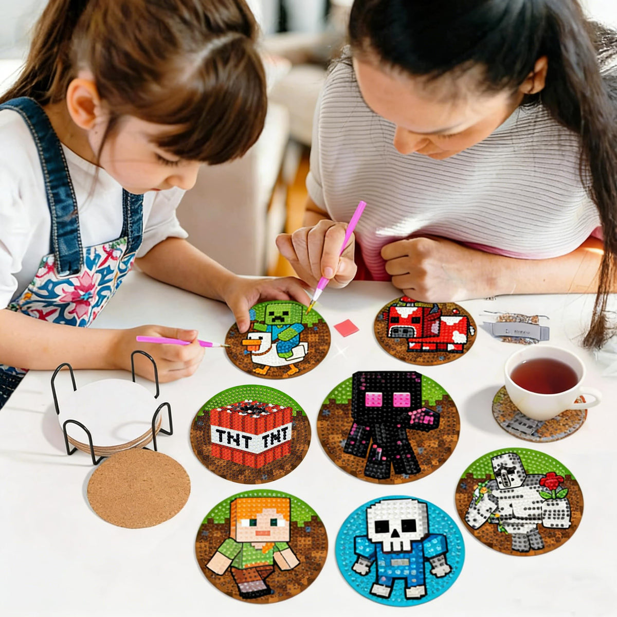 GQYCZZ 10pack kit Kids Diamond Art Painting Keyrings - Double Sided MC Mosaic Kits for Boys and Girls - Arts and Crafts for Ages 6+12,Mini Gem Art Birthday and Festival Gift Key Pendant Decor