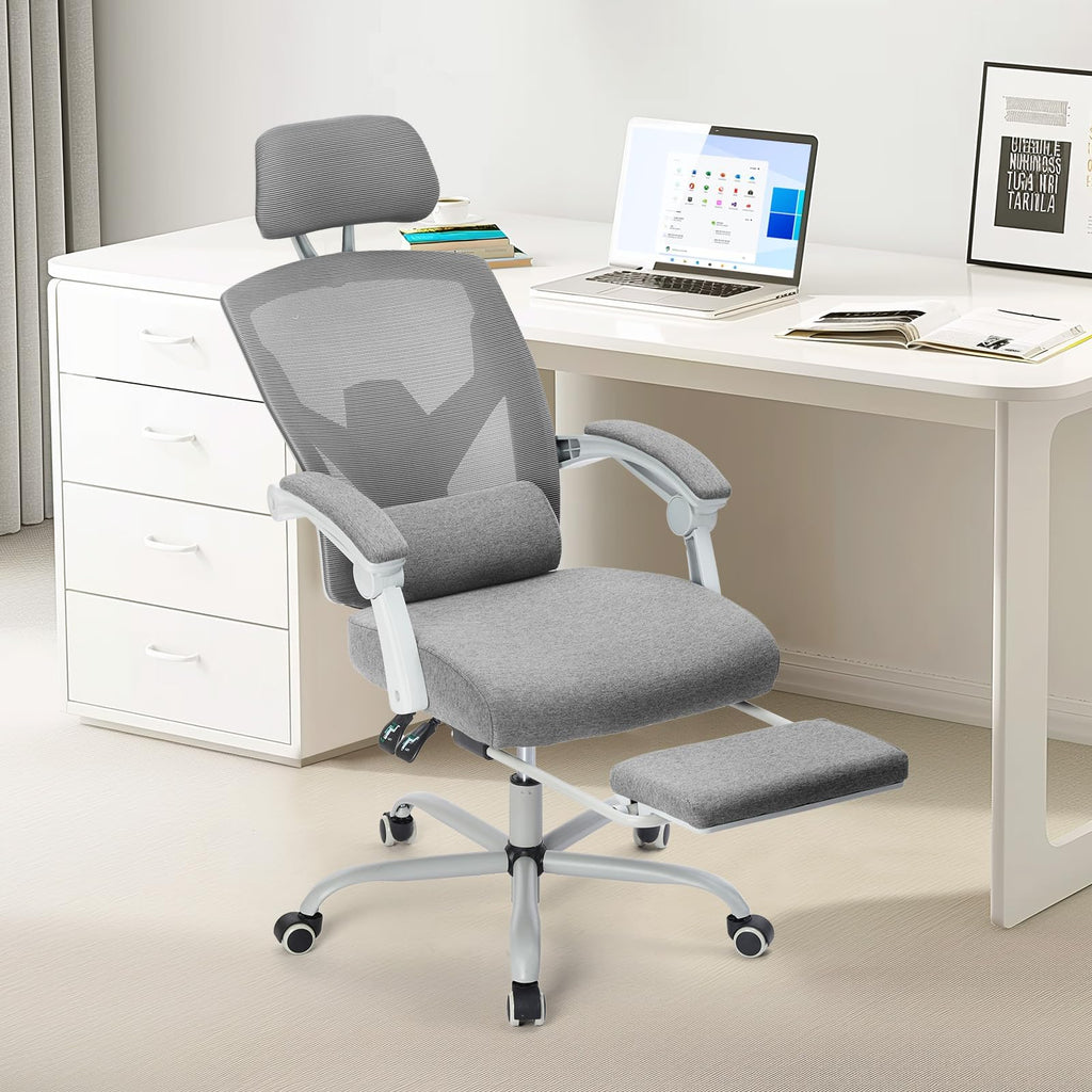 Sweetcrispy Reclining Mesh Study Chair with Adjustable Headrest and Footrest