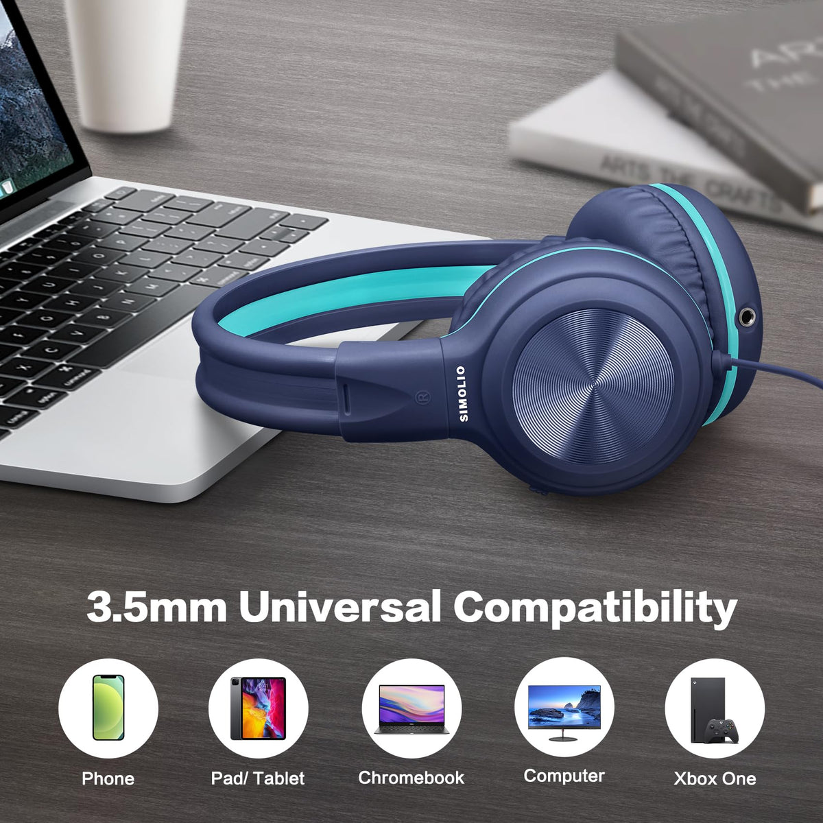 SIMOLIO Manyshare Kids Headphones with Mic, 3.5mm Wired School Headset
