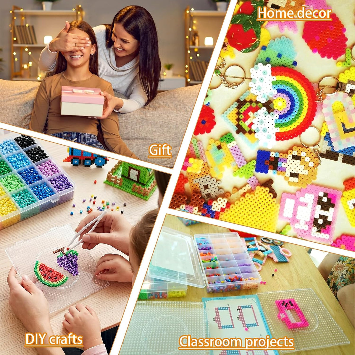 Fuse Bead Boards, 4 Pcs 2.6mm Heat Resistant Clear Plastic Pegboards, 10 Pcs Ironing Papers and 2 Pcs Beads Tweezers for Adults School Party DIY Craft Gifts