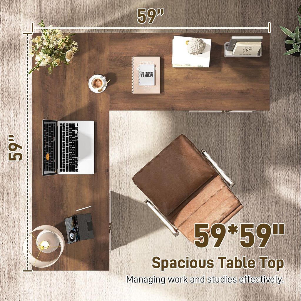 Vabches 51" Executive Desk Farmhouse Home Office Desk with Charging Station, LED Light, File Drawer, Storage Cabinet, Monitor Stand, Wood Computer Desk with Hutch for Work Study Writing (White)