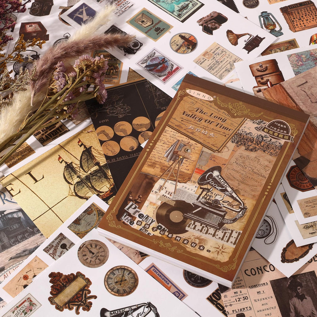 Vintage Ephemera Stickers Scrapbook Sticker Book with 439 Stickers and 20 Scrapbook Papers Sticker Book for journaling