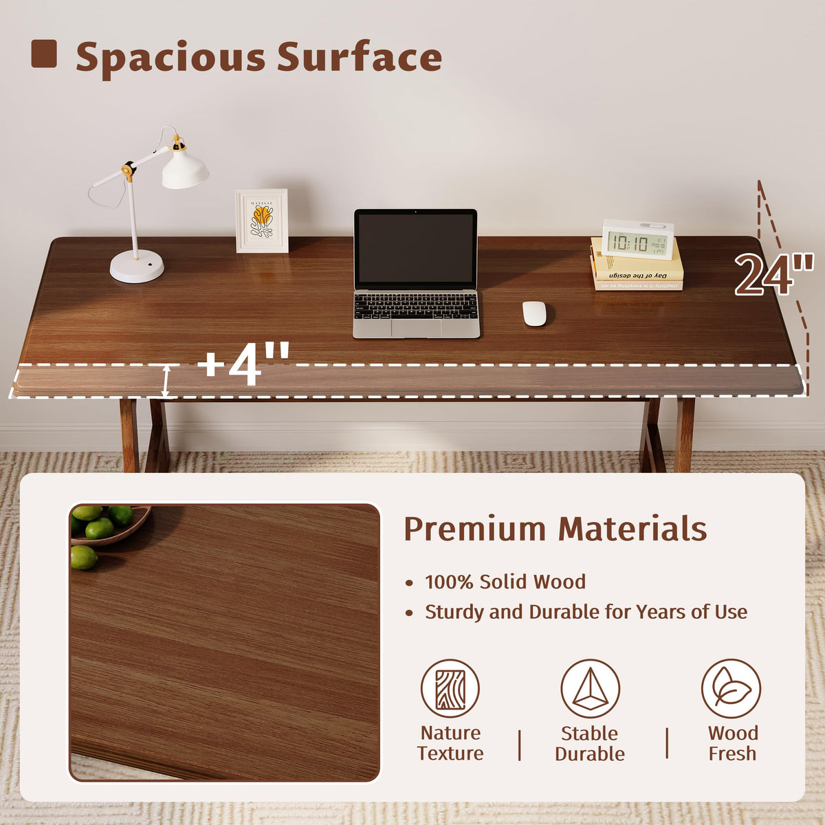 IOTXY Solid Wood Writing Table - 60" W Minimalist PC Computer Desk, Oak
