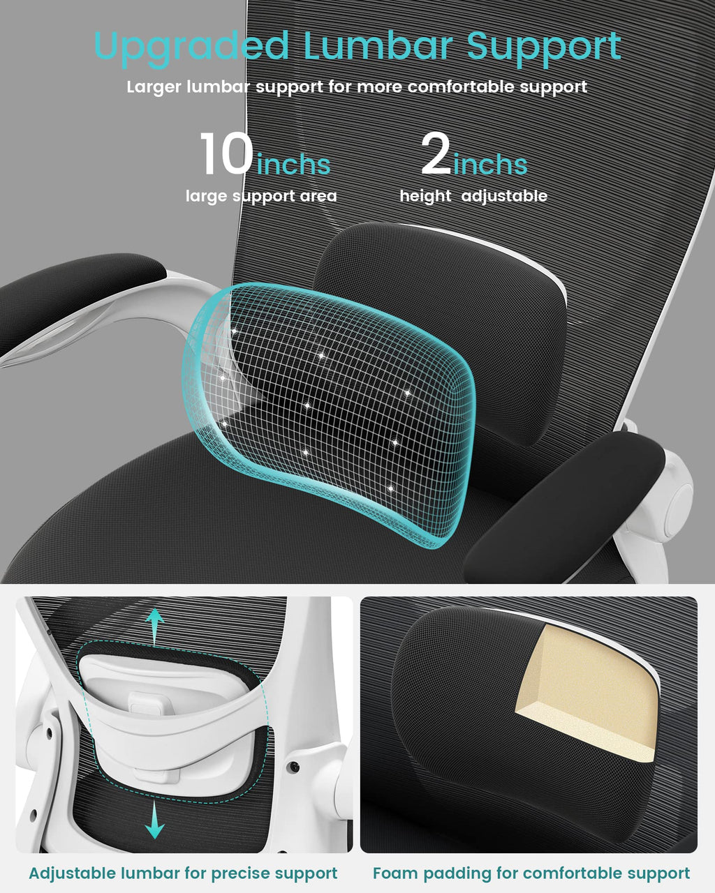 MUXX.STIL Office Chair, Ergonomic Desk Chair with Adjustable Lumbar Support and Flip up Armrest, Breathable Mesh Computer Chair for Home Office, Khaki