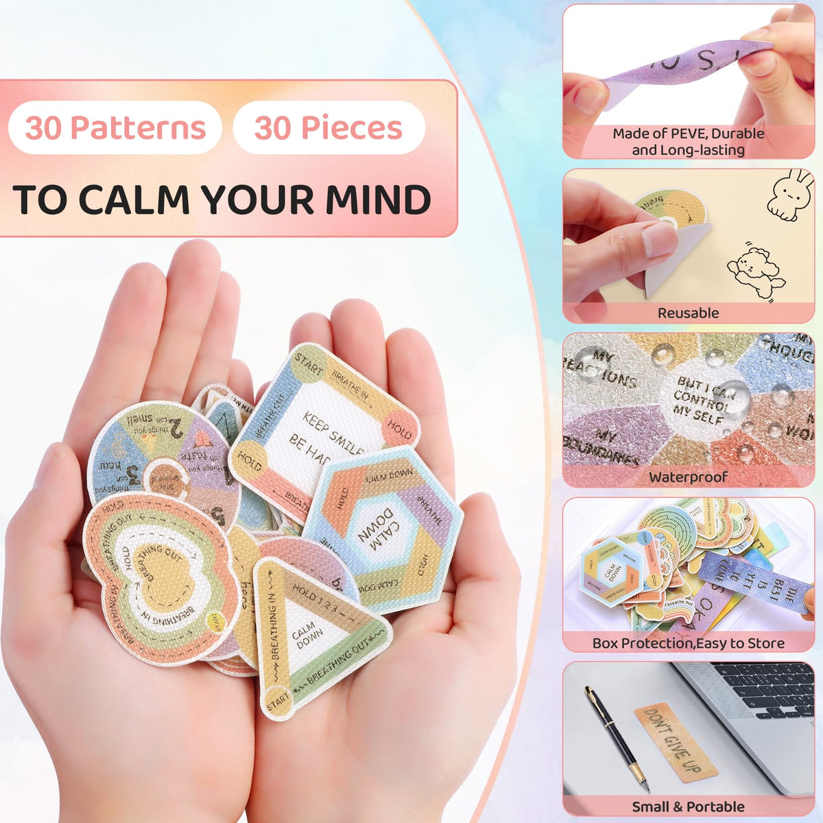 108 Pieces Sensory Stickers - 2 Textured Surface Sensory Stickers with Storage Box - Fidget Strips for Adults, and ADHD - Anxiety Relief Mindfulness Stickers for Office Desk