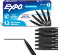 EXPO Wet Erase Markers, Semi-Permanent, Black, Ultra Fine Tip, 12 Count - For Writing on Glass, Whiteboards, Mirrors, Calendar, Labeling, Organizing