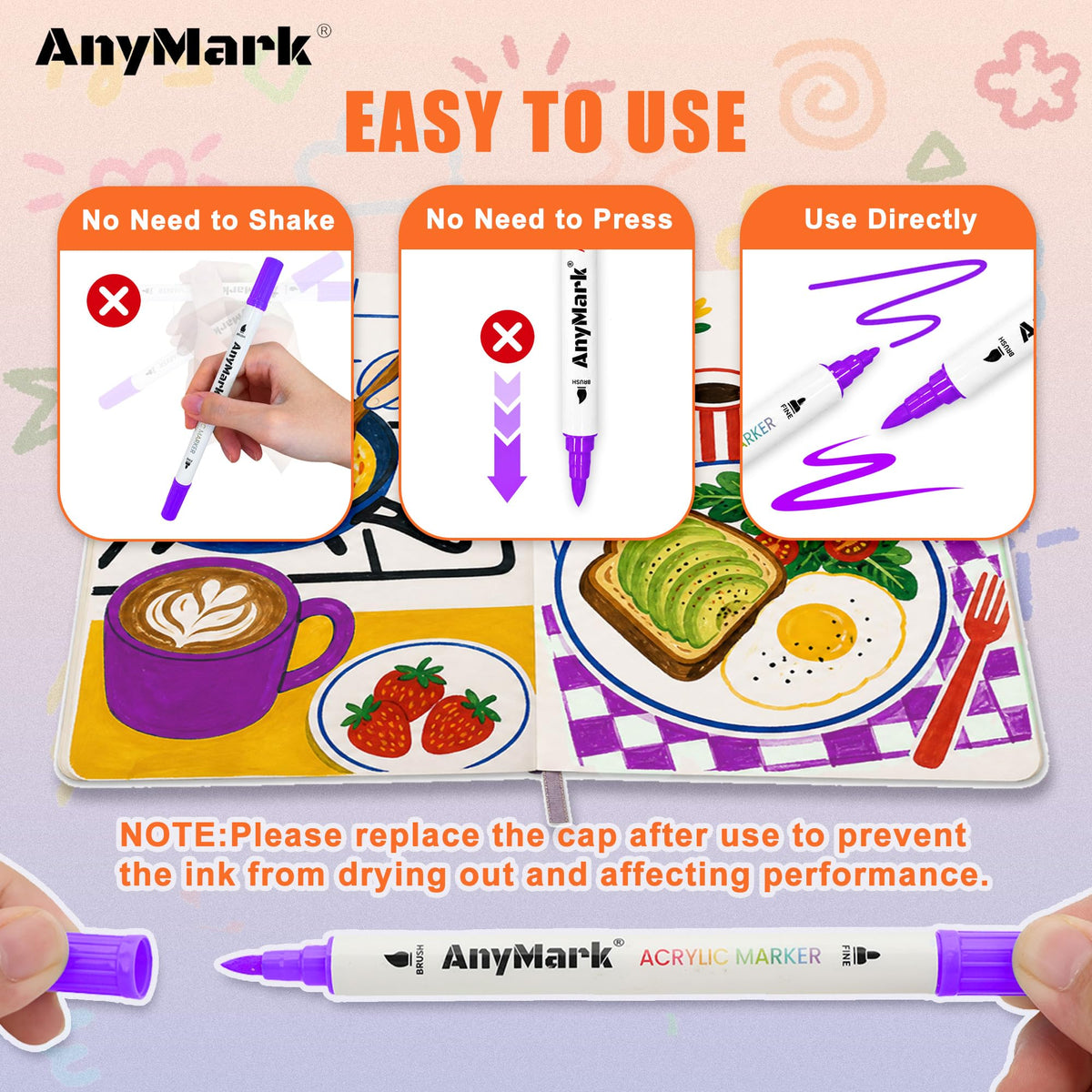 AnyMark 24 Colors Acrylic Paint Markers Brush & Fine Paint Pens