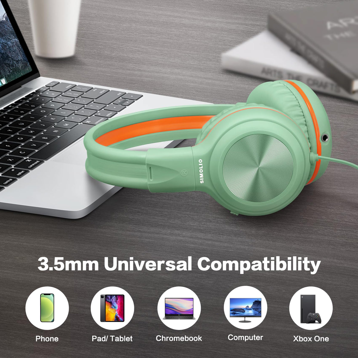 SIMOLIO Manyshare Kids Headphones with Mic, 3.5mm Wired School Headset