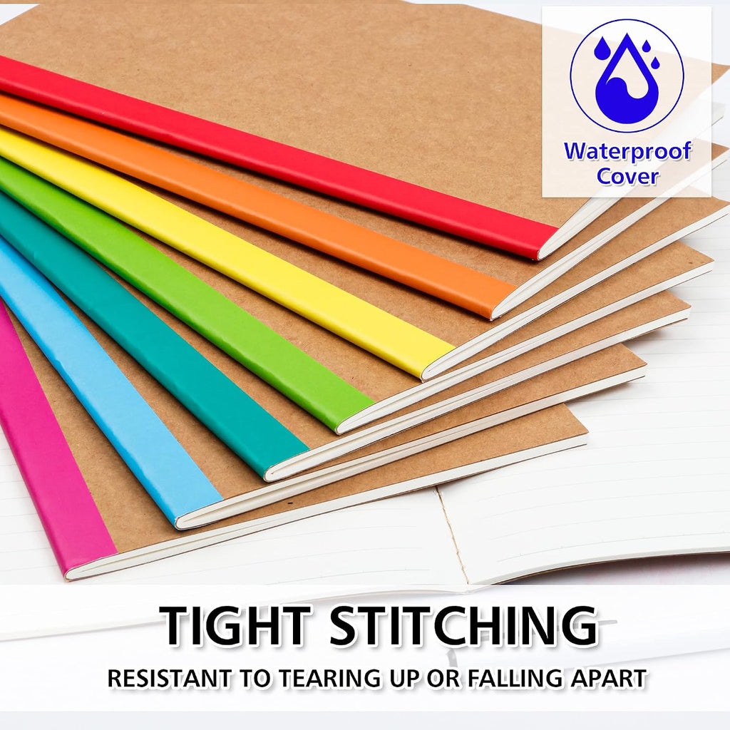 Feela 56-Pack A5 Kraft Notebooks – 60 Pages, Lined | Rainbow Spine Bulk Journal Set for Classrooms & Junk Journaling