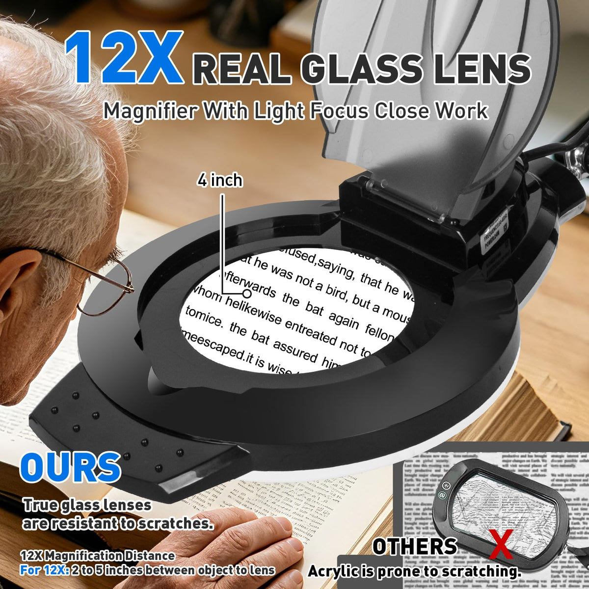 KIRKAS LED Magnifying Lamp with Clamp, 2,200 Lumens Dimmable 28in 12X