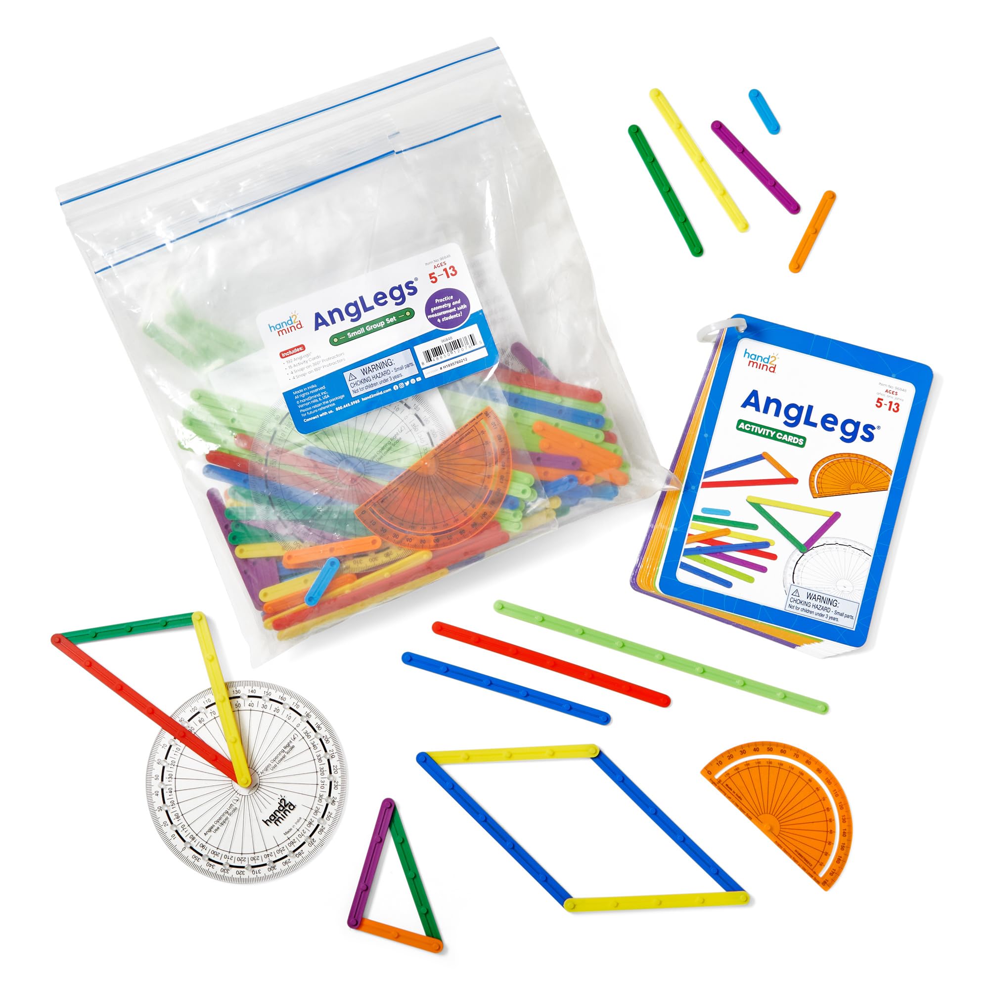 AngLegs Geometry Manipulative Starter Set with 2 Protractors (Grades 3–8)