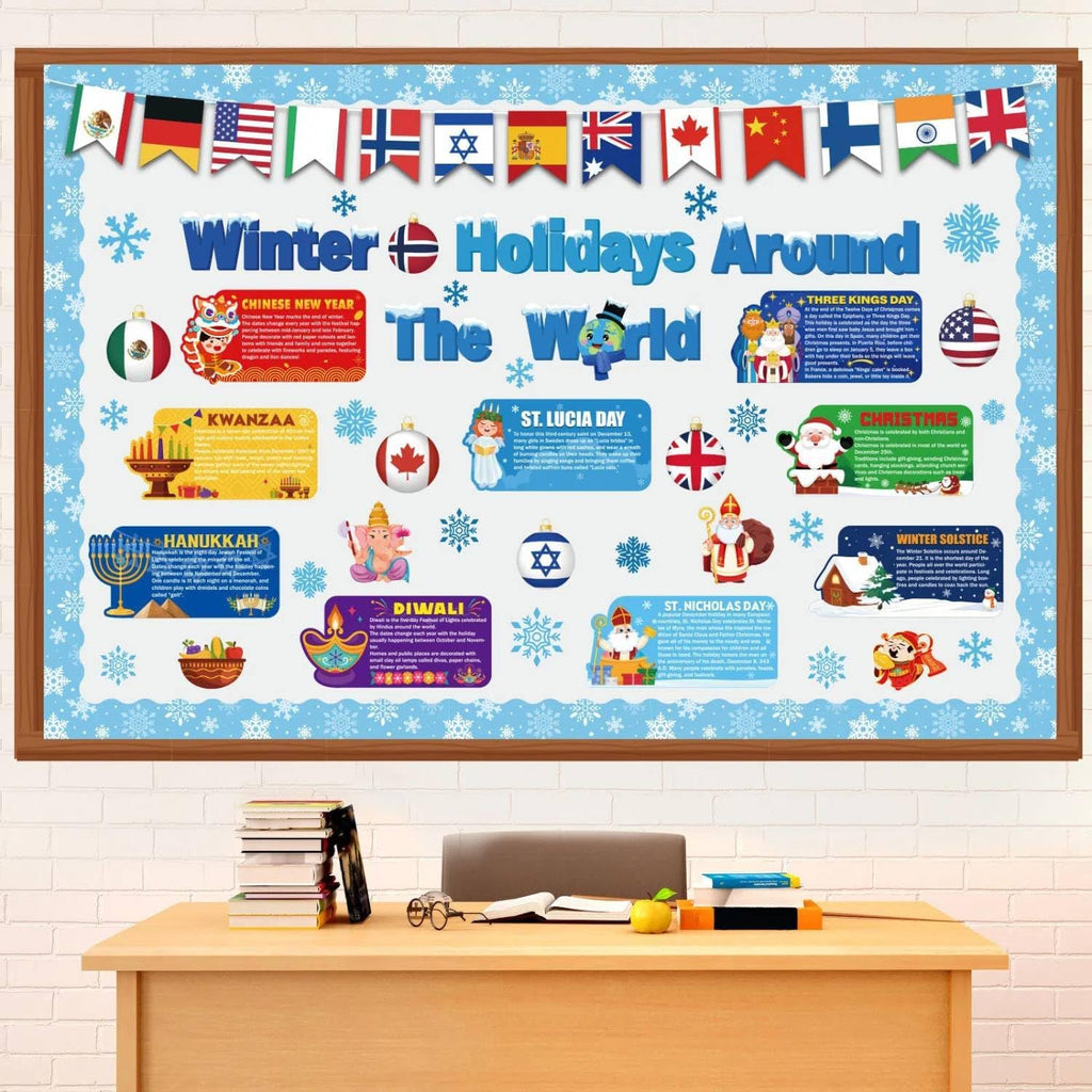 Funrous 71 Pcs Winter Bulletin Board Set Holidays Around The World