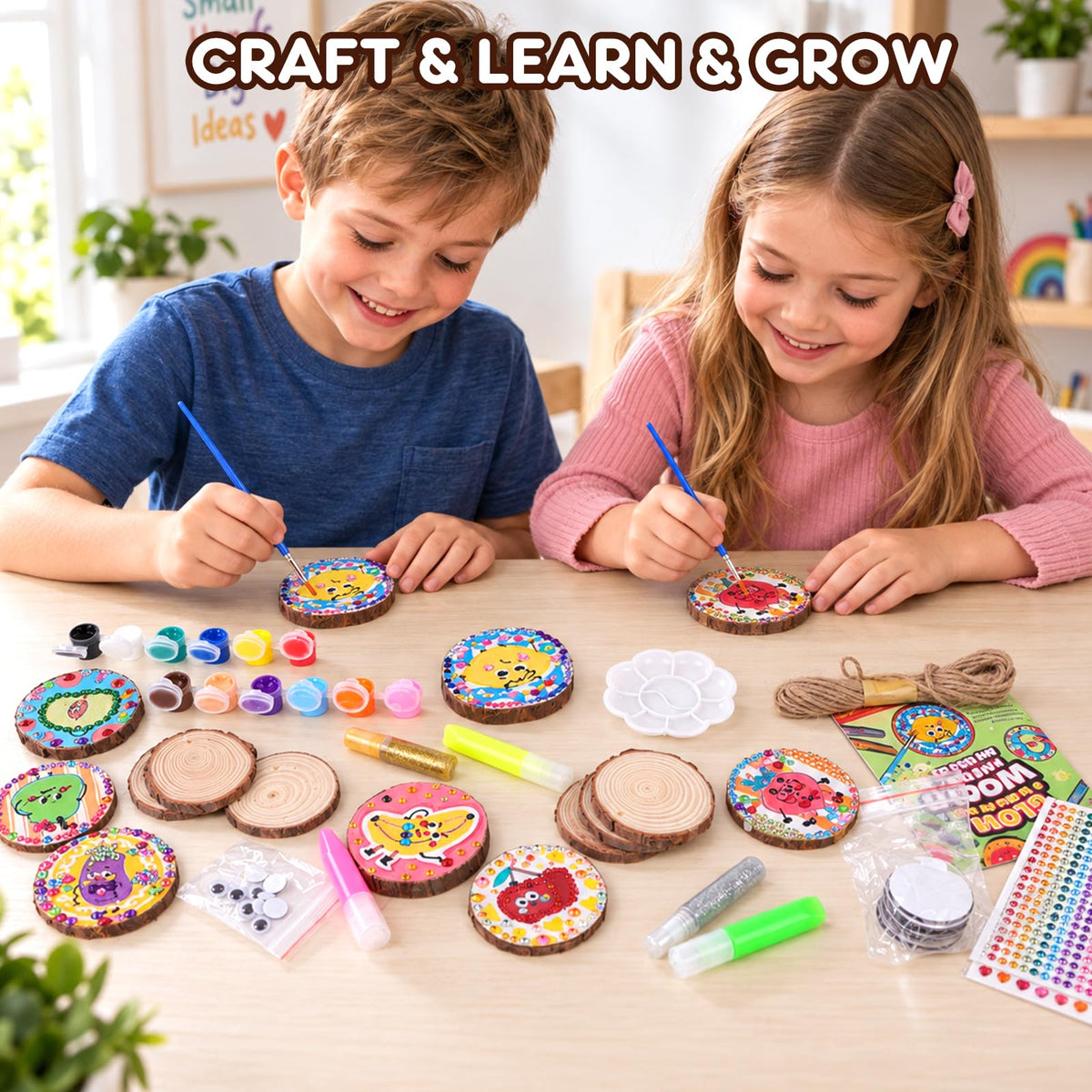 Wooden Painting Kit for Kids, Arts and Crafts Gift Set for Boys Girls 6-12