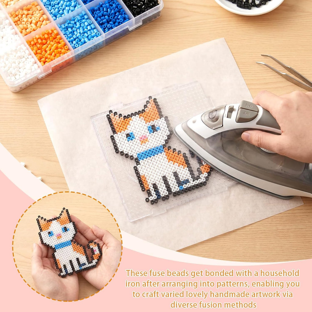 Fuse Bead Boards, 4 Pcs 2.6mm Heat Resistant Clear Plastic Pegboards, 10 Pcs Ironing Papers and 2 Pcs Beads Tweezers for Adults School Party DIY Craft Gifts