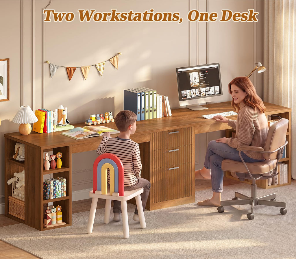 SEDETA 96.5-Inch Two-Student Desk with Drawers