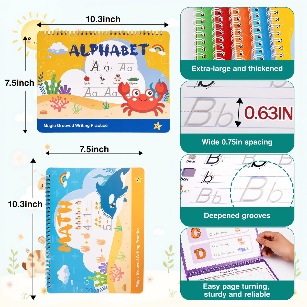 Magic Grooved Writing Practice, Tiny Thinkers Reusable Indented Handwriting Practice for Kids 3-5, Your Little Explorer Motor Magic Happy Writer System Children Set Age 6-8 for Preschool Kindergarten