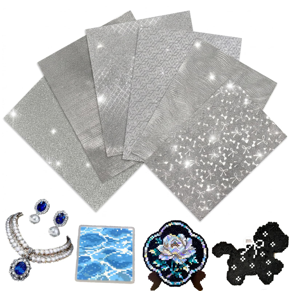 6 Sheets Rainbow Glitter Iron Paper for Perler Beads 7.8x6 Inch