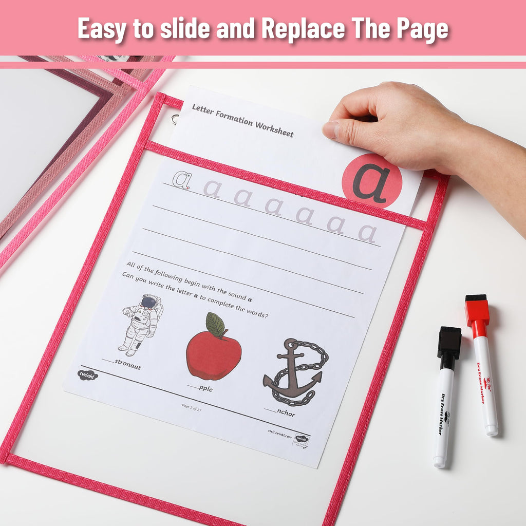 Mr. Pen- Reusable Dry Erase Pocket Sleeves, 10" x 14", 6 Pack, Colorful