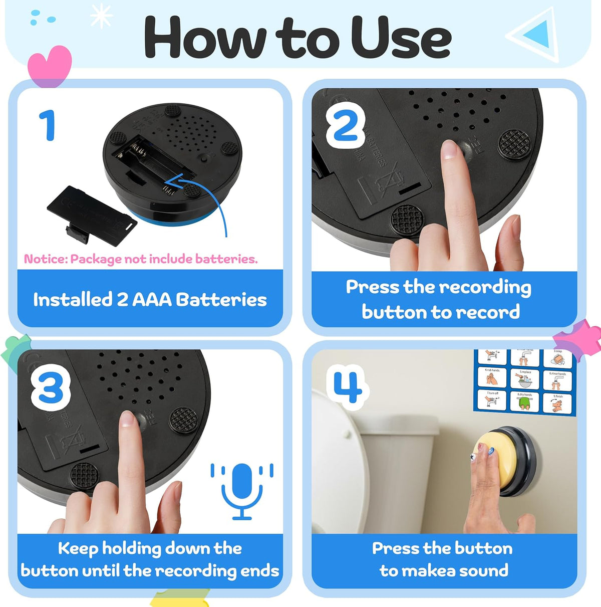 Autism Life Routine Chart with Speech Buttons-4Pcs Communication Aids
