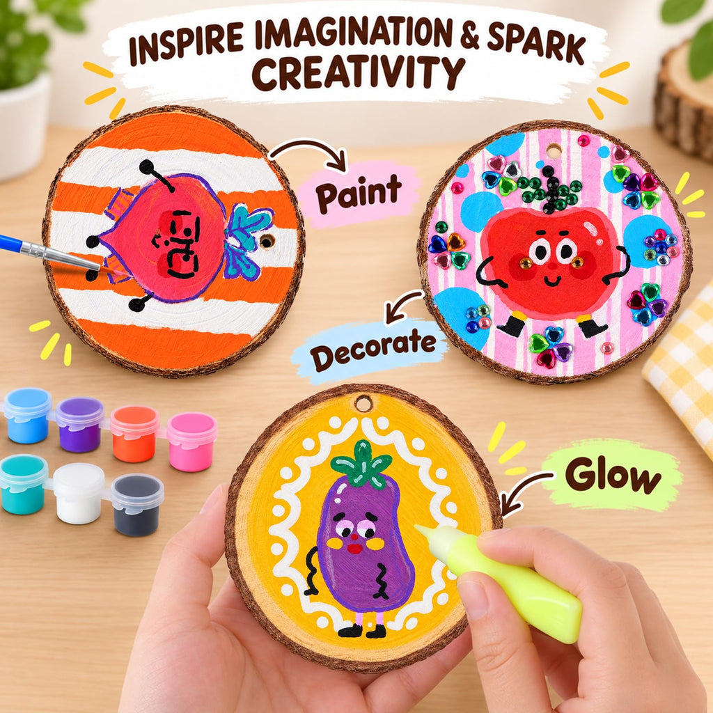 Wooden Painting Kit for Kids, Arts and Crafts Gift Set for Boys Girls 6-12