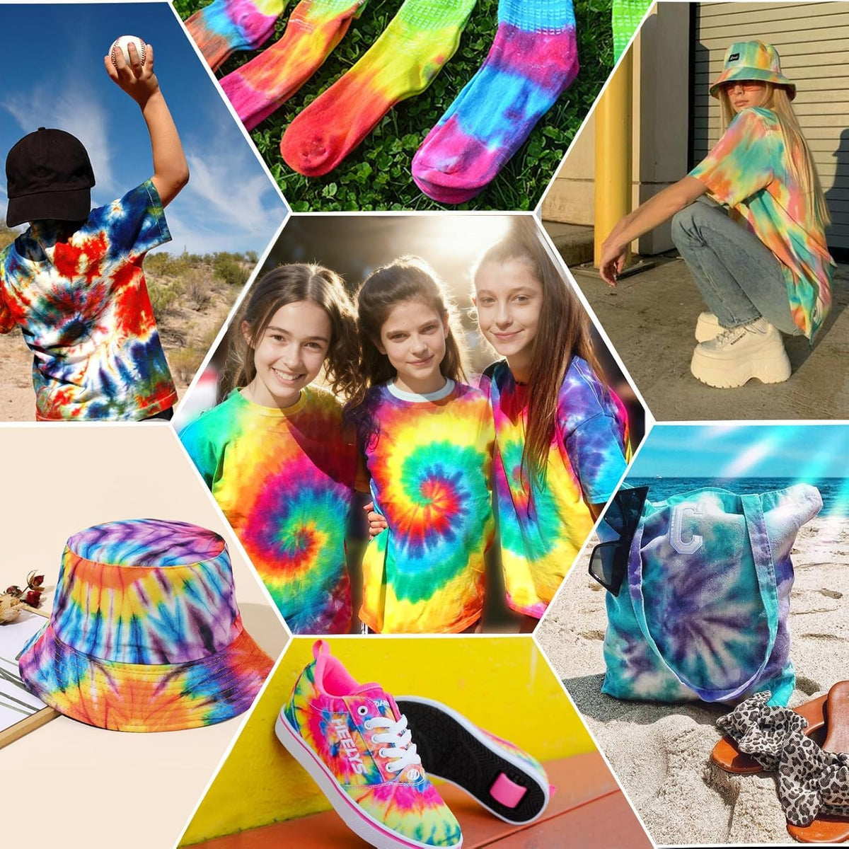 HTVRONT Tie Dye Kit, 32 Vibrant Vivid Permanent Colors, Just Add Water