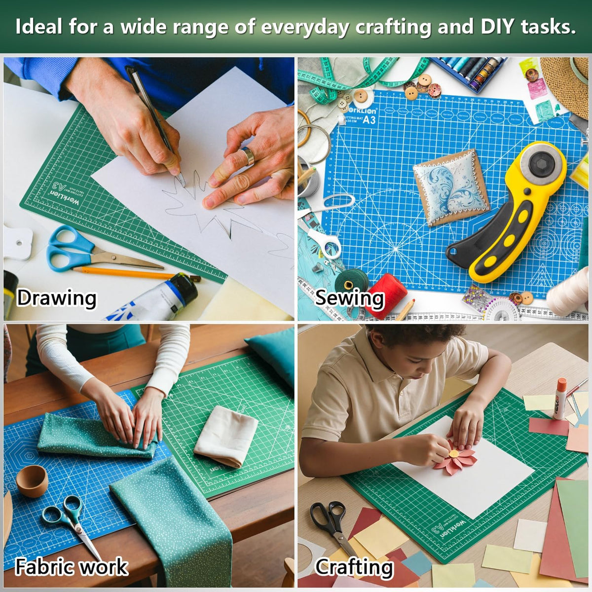 WORKLION 12" x 18" Art Self Healing PVC Cutting Mat, Double Sided, Gridded Rotary Cutting Board for Craft, Fabric, Quilting, Sewing, Scrapbooking Project……