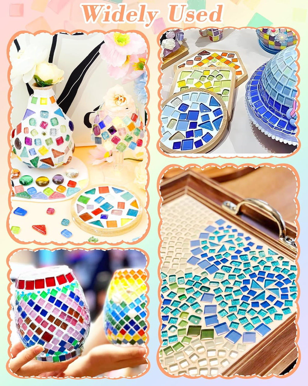 FIVEIZERO 420g Mosaic Tiles, 280Pcs Glass Mosaic Kits for Crafts