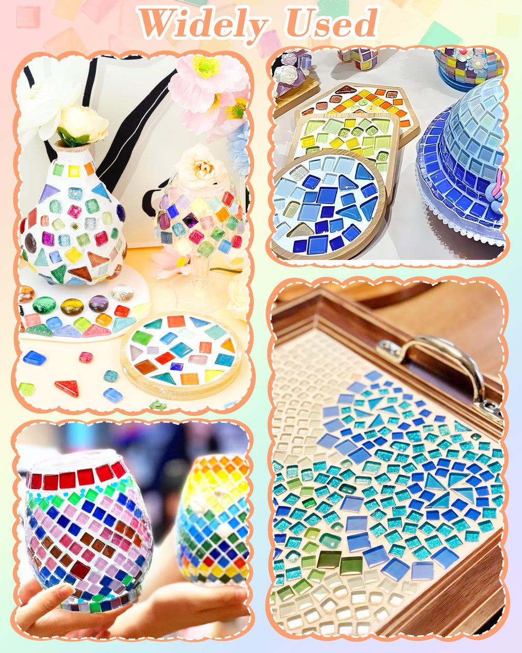 FIVEIZERO 420g Mosaic Tiles, 280Pcs Glass Mosaic Kits for Crafts