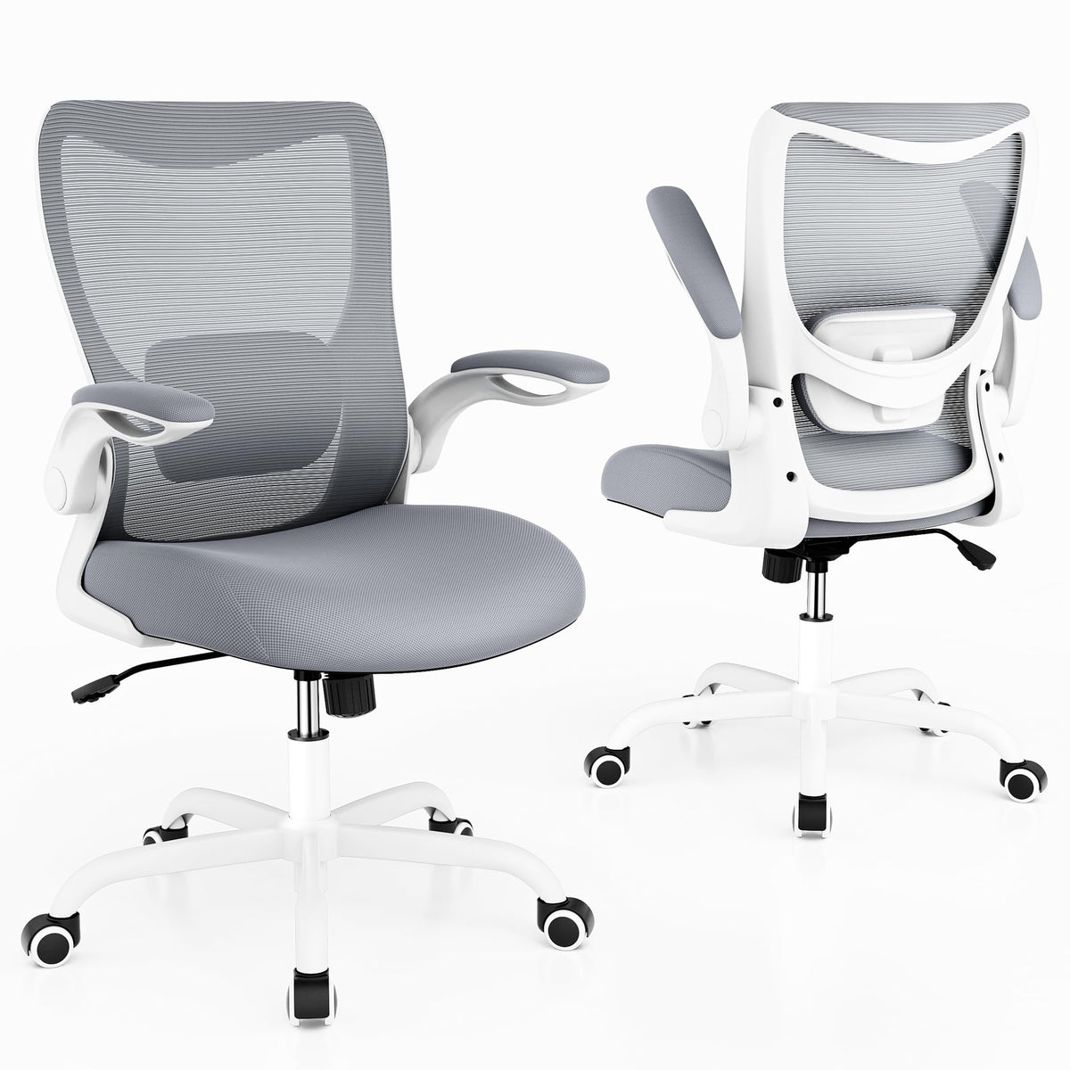 MUXX.STIL Office Chair, Ergonomic Desk Chair with Adjustable Lumbar Support and Flip up Armrest, Breathable Mesh Computer Chair for Home Office, Khaki