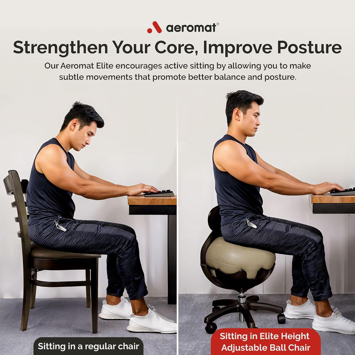 Aeromat Elite Yoga Ball Chair Active Sitting & Adjustable Height 250lbs Cap