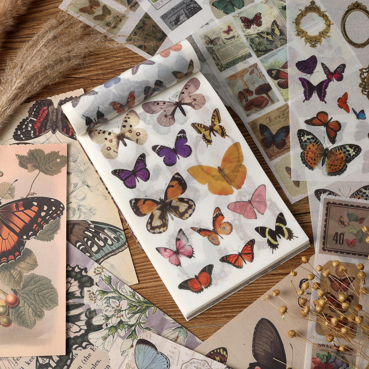 Scrapbook Stickers - 300 Pre-Cut Washi Stickers & 20 Scrapbook Papers for Travel Journaling
