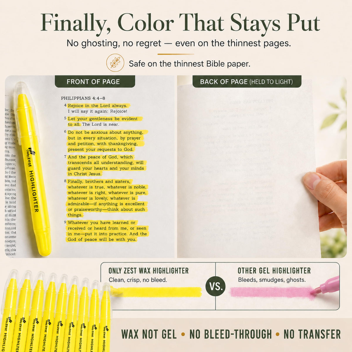 10 Pack Bible Safe Highlighters - Pastel Color, Wax Highlighters