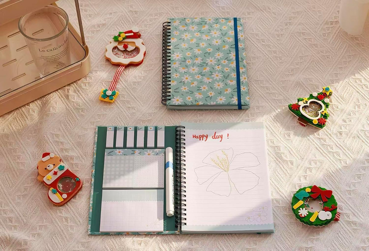 A5 Spiral Sticky Notebook,with 9 pads of decorated sticky notes and a handy notebook,for Bible study;Note Pads Teacher Appreciation Gift Writing Memo Pads School Office Supplies and Daily Life Organization (Daisy)