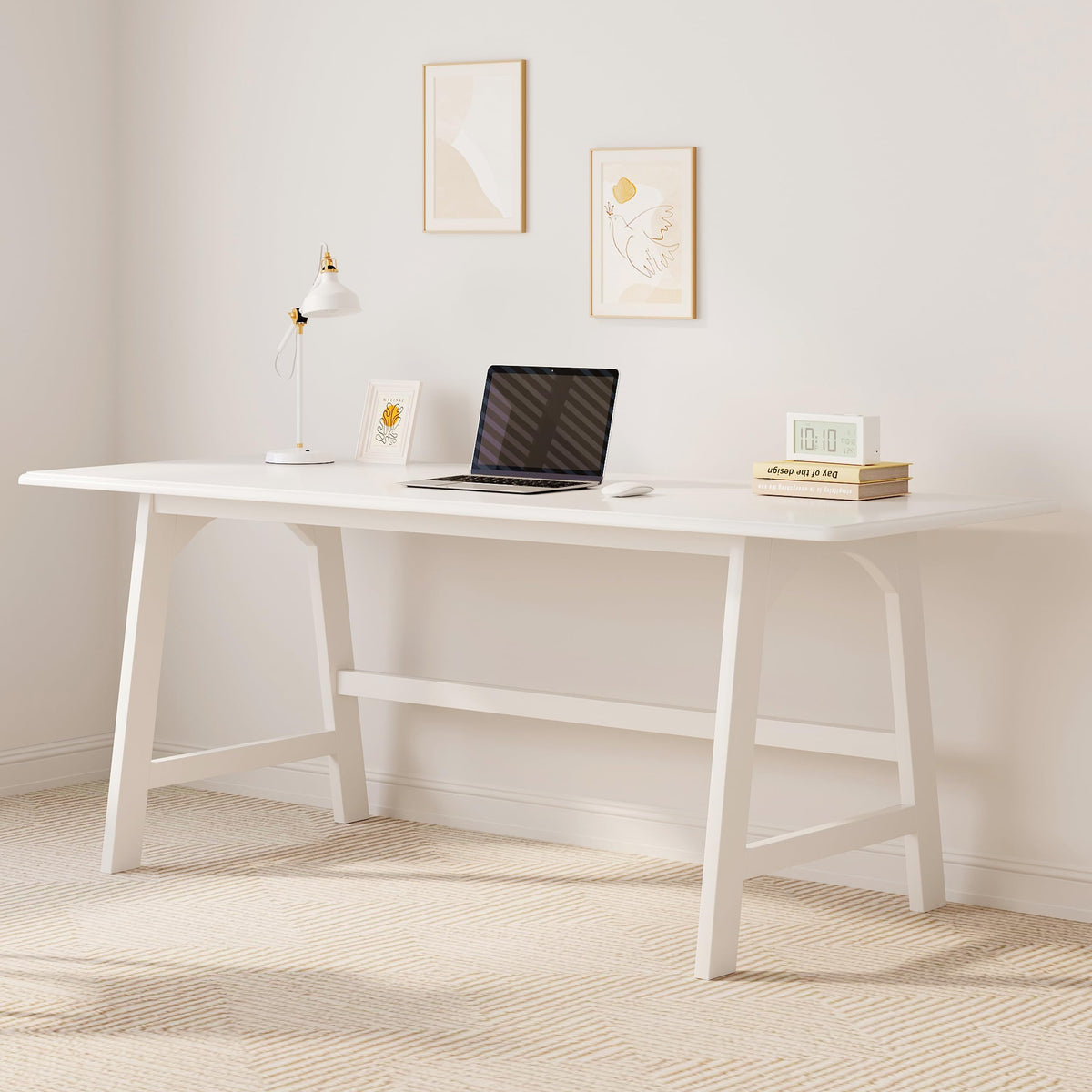 IOTXY Solid Wood Writing Table - 60" W Minimalist PC Computer Desk, Oak