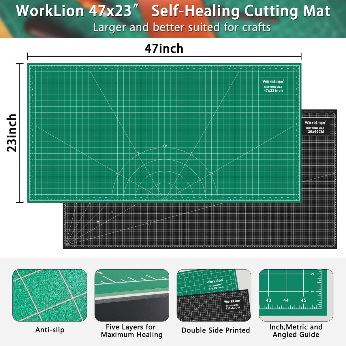 WORKLION 12" x 18" Art Self Healing PVC Cutting Mat, Double Sided, Gridded Rotary Cutting Board for Craft, Fabric, Quilting, Sewing, Scrapbooking Project……