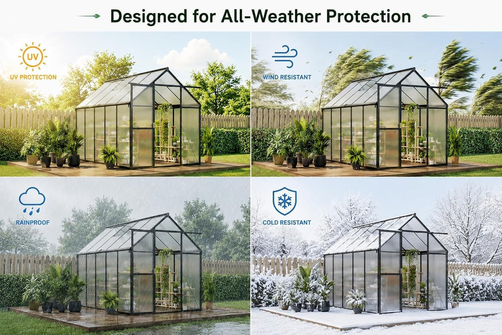 IDEALHOUSE Aluminum Polycarbonate Greenhouse (6×8 and 6×10 ft)