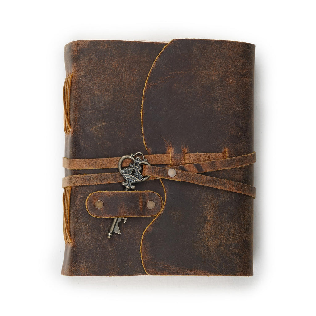 LEATHER VILLAGE Vintage Leather Journal Key Lock, Teal 6x4.