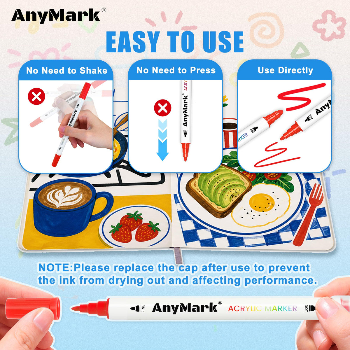 AnyMark 24 Colors Acrylic Paint Markers Brush & Fine Paint Pens
