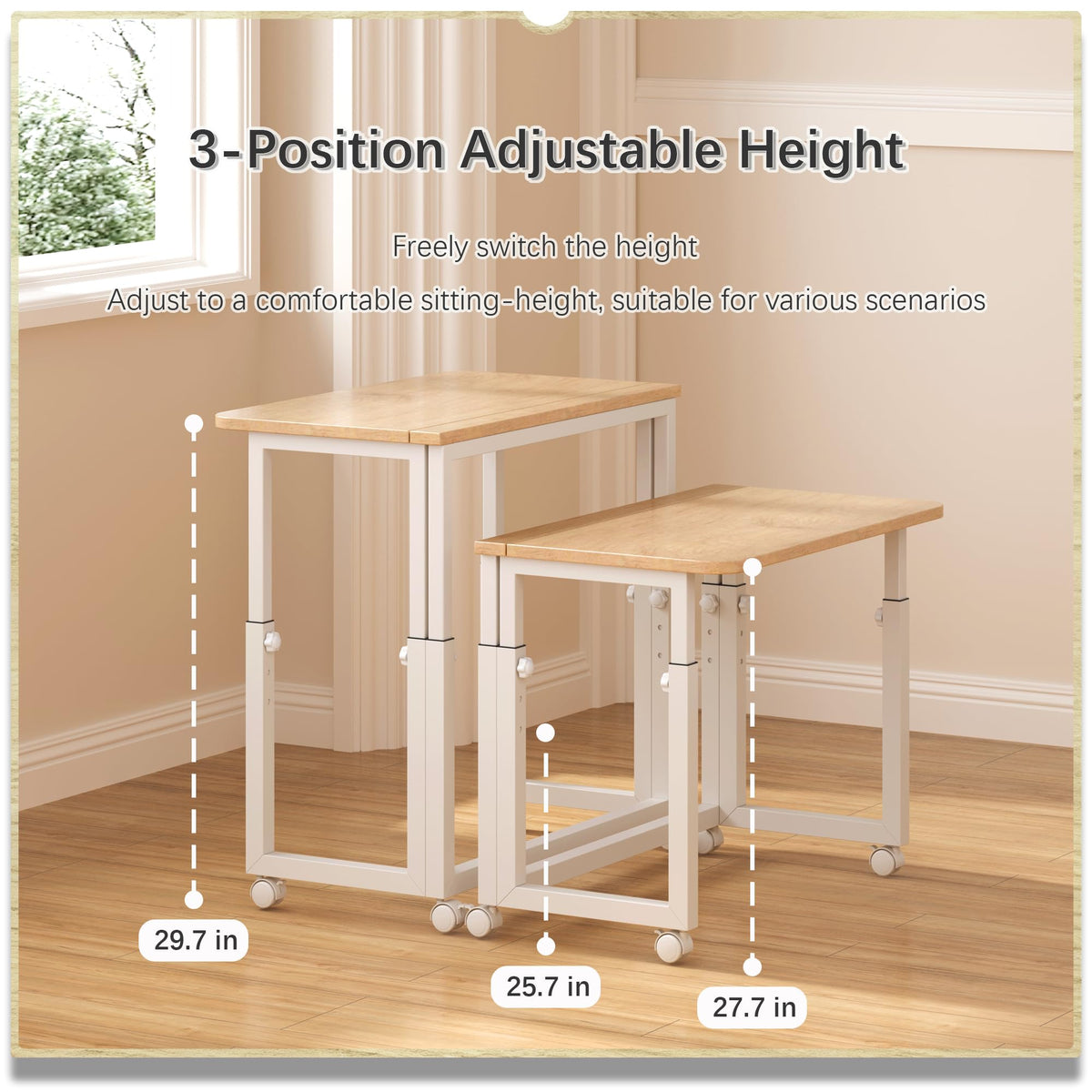 4NM 27.5-Inch Folding Student Desk with Wheels