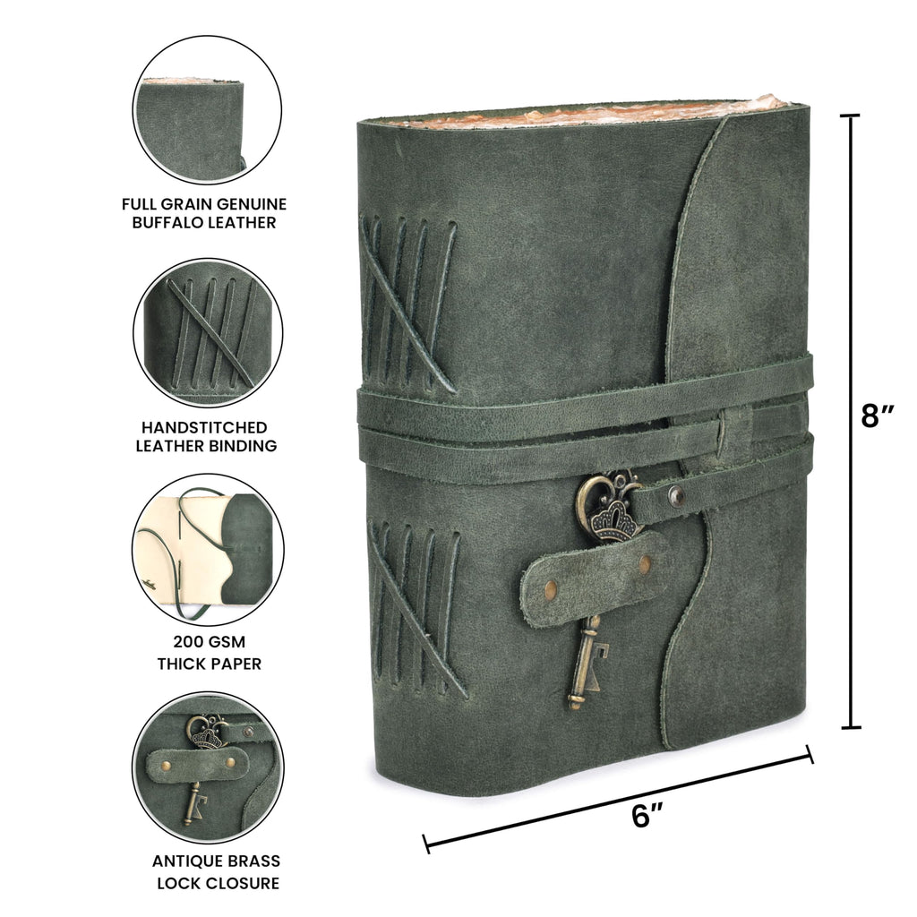 LEATHER VILLAGE Vintage Leather Journal Key Lock, Teal 6x4.